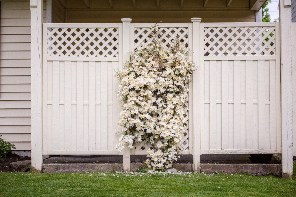 Flowers on a wooden fence